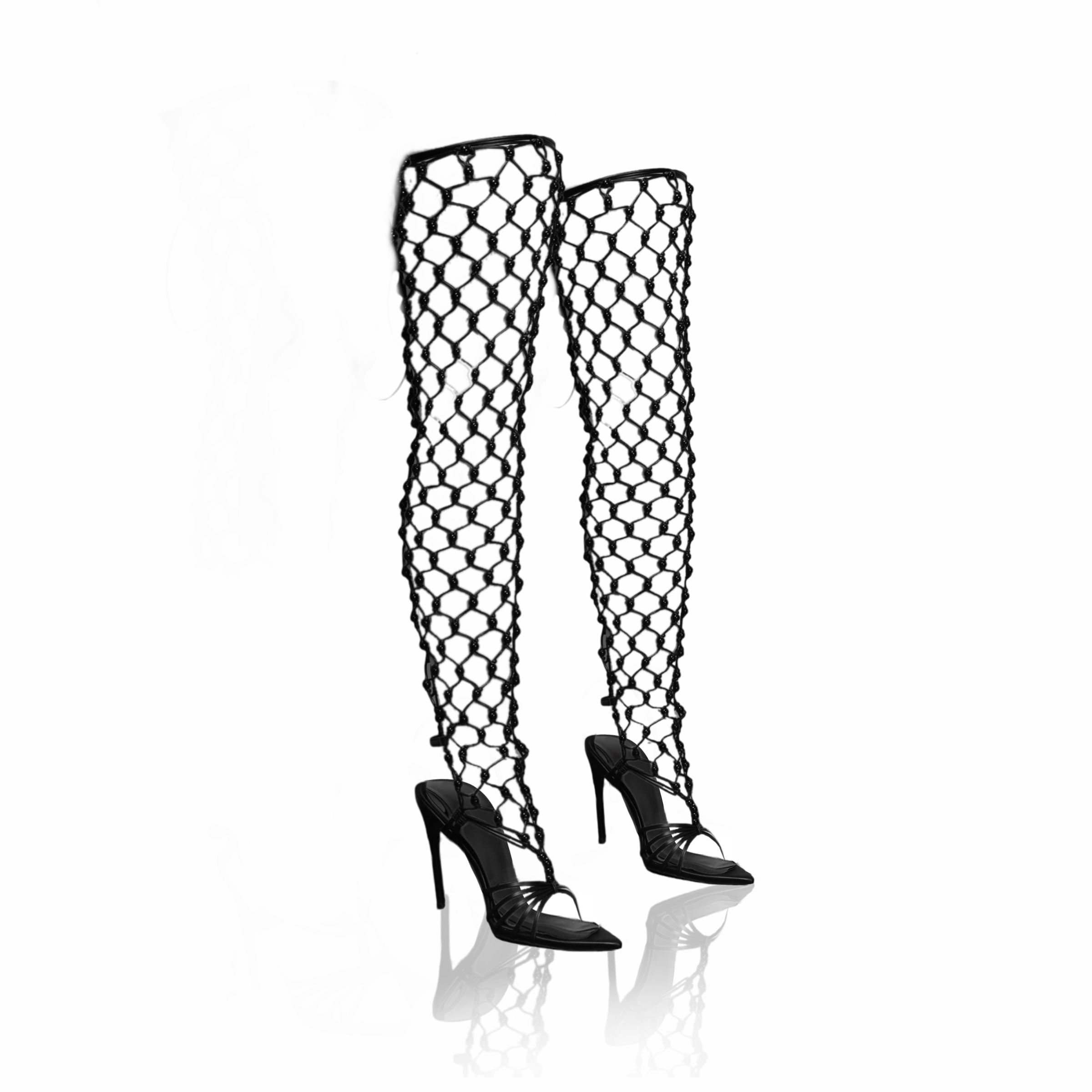 SAVE & WAIT— Franki Lux Net Thigh High Sandals- (PRE ORDER 12/13)